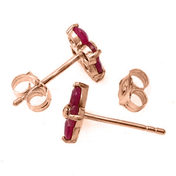 14K. SOLID GOLD STUD EARRINGS WITH NATURAL RUBIES - Picture 2 of 6